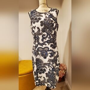 TALBOTS WOMEN'S ELEGANT WHITE/BLACK SLEEVELESS,ROUND NECK BOHEMIAN DRESS SIZE 12
